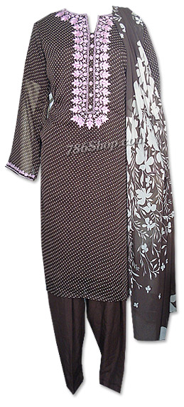  Brown Crinkle Chiffon Suit | Pakistani Dresses in USA- Image 1