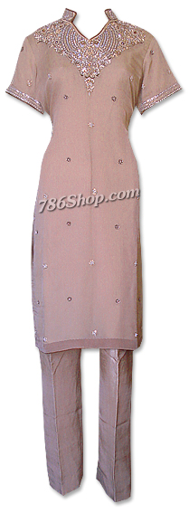  Fawn Crinkle Chiffon Suit  | Pakistani Dresses in USA- Image 1