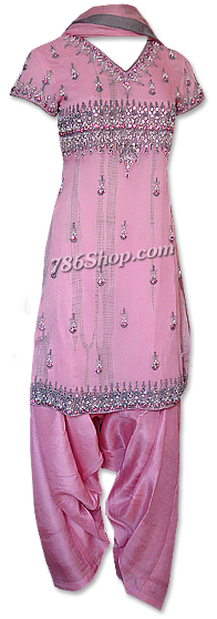  Pink Crinkle Chiffon Suit | Pakistani Dresses in USA- Image 1