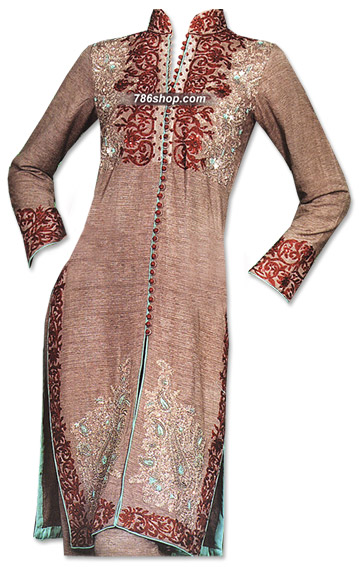  Brown Khaddar Suit  | Pakistani Dresses in USA- Image 1