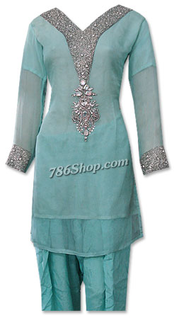  Sea Green Crinkle Chiffon Suit  | Pakistani Dresses in USA- Image 1