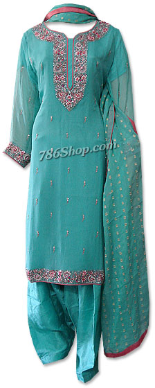  Sea Green Crinkle Chiffon Suit | Pakistani Dresses in USA- Image 1