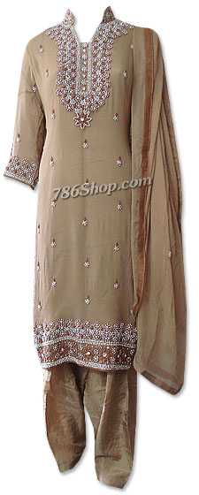  Fawn Crinkle Chiffon Suit   | Pakistani Dresses in USA- Image 1