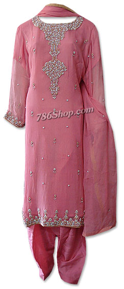  Pink Crinkle Chiffon Suit | Pakistani Dresses in USA- Image 1