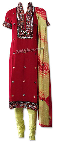  Red/Yellow Crinkle Chiffon Suit  | Pakistani Dresses in USA- Image 1