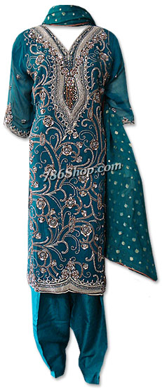  Teal Green Chiffon Suit  | Pakistani Dresses in USA- Image 1