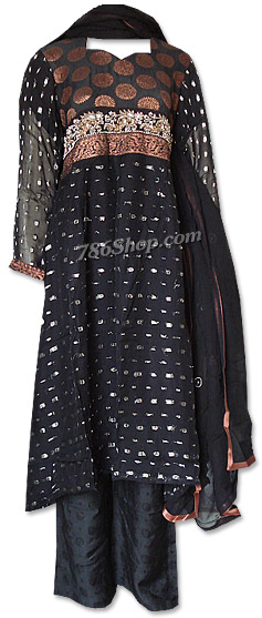  Black Chiffon Jamawar Suit  | Pakistani Dresses in USA- Image 1