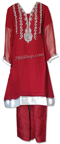  Red Chiffon Suit | Pakistani Dresses in USA- Image 1