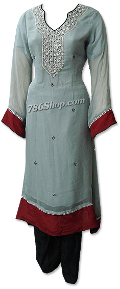  Grey Chiffon Suit | Pakistani Dresses in USA- Image 1