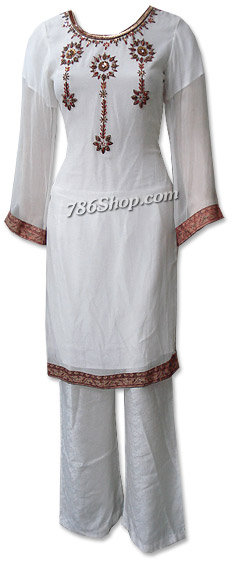  White Chiffon Suit    | Pakistani Dresses in USA- Image 1