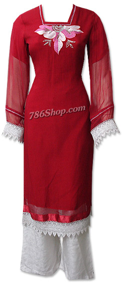  Red/White Chiffon Suit | Pakistani Dresses in USA- Image 1