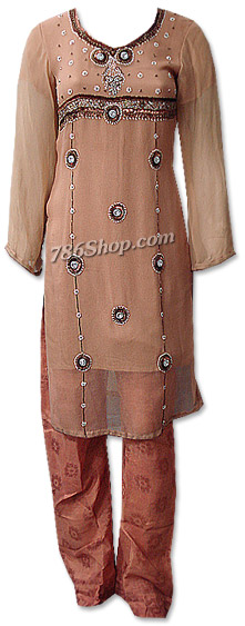  Fawn Chiffon Suit | Pakistani Dresses in USA- Image 1