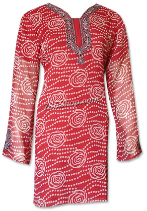  Red Chiffon Kurti     | Pakistani Dresses in USA- Image 1
