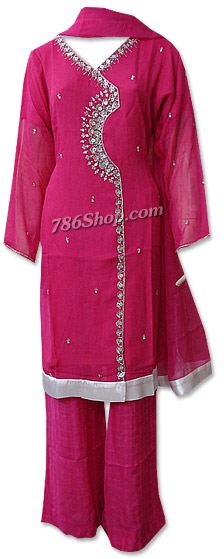  Hot Pink Chiffon Suit  | Pakistani Dresses in USA- Image 1