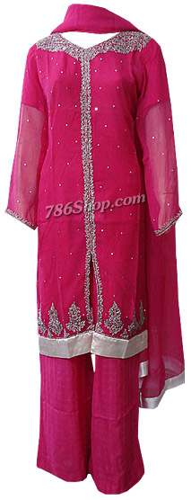  Hot Pink Chiffon Suit | Pakistani Dresses in USA- Image 1