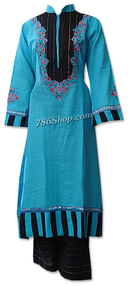  Turquoise/Black Khaddar Suit  | Pakistani Dresses in USA- Image 1