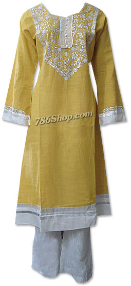  Yellow/White Khaddar Suit | Pakistani Dresses in USA- Image 1