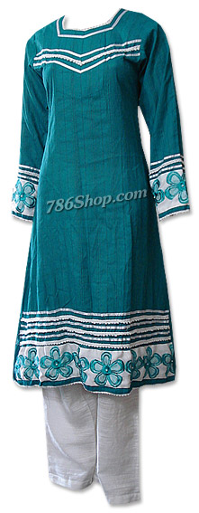  Teal/White Khaddar Suit | Pakistani Dresses in USA- Image 1