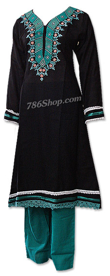  Black/Sea Green Khaddar Suit  | Pakistani Dresses in USA- Image 1