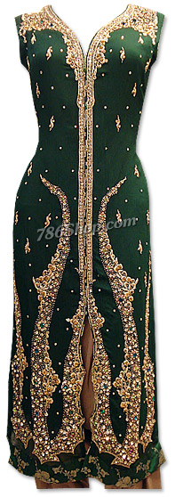  Dark Green/Fawn Chiffon Suit  | Pakistani Dresses in USA- Image 1