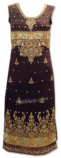  Dark Brown Crinkle Chiffon Suit | Pakistani Dresses in USA- Image 1