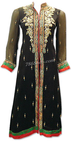  Black Crinkle Chiffon Suit | Pakistani Dresses in USA- Image 1