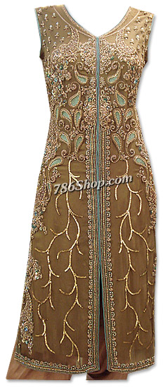  Beige Crinkle Chiffon Suit  | Pakistani Dresses in USA- Image 1