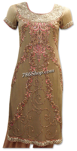  Beige Crinkle Chiffon Suit | Pakistani Dresses in USA- Image 1
