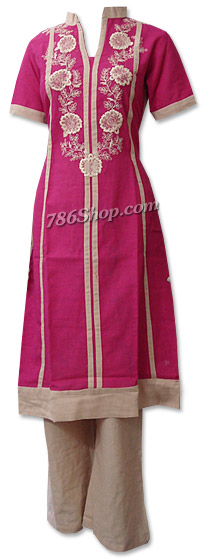  Hot Pink/Skin Khaddar Suit | Pakistani Dresses in USA- Image 1