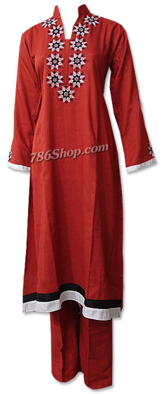  Rust Linen Suit  | Pakistani Dresses in USA- Image 1