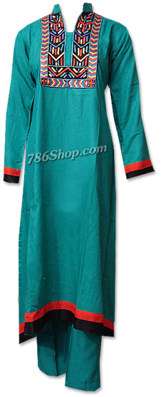  Sea Green Linen Suit  | Pakistani Dresses in USA- Image 1