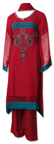  Red Chiffon Suit  | Pakistani Dresses in USA- Image 1