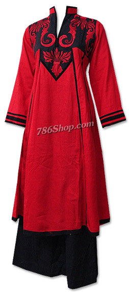 Red/Black Linen Suit  | Pakistani Dresses in USA