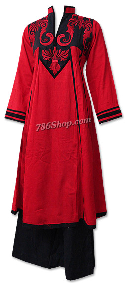  Red/Black Linen Suit  | Pakistani Dresses in USA- Image 1