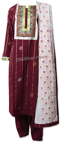  Maroon Khaddar Suit | Pakistani Dresses in USA- Image 1