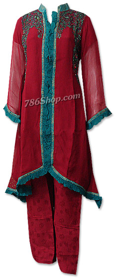  Red Chiffon Suit  | Pakistani Dresses in USA- Image 1