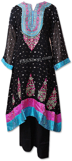  Black Chiffon Jamawar Suit | Pakistani Dresses in USA- Image 1