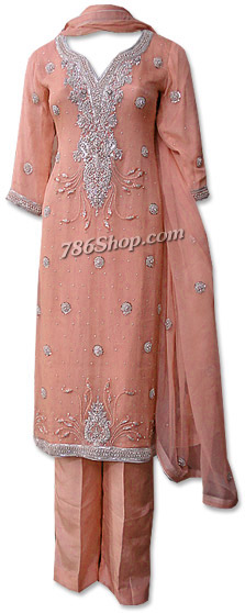  Peach Crinkle Chiffon Suit  | Pakistani Dresses in USA- Image 1