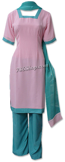  Baby Pink/Green Georgette Suit | Pakistani Dresses in USA- Image 1