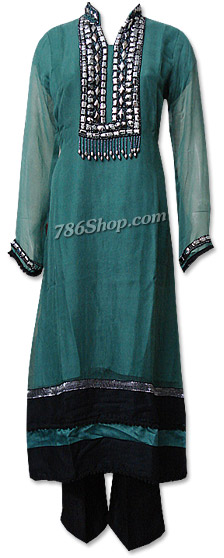  Teal Green Chiffon Suit    | Pakistani Dresses in USA- Image 1