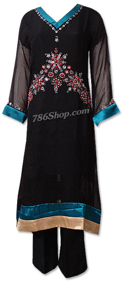  Black Chiffon Suit   | Pakistani Dresses in USA- Image 1