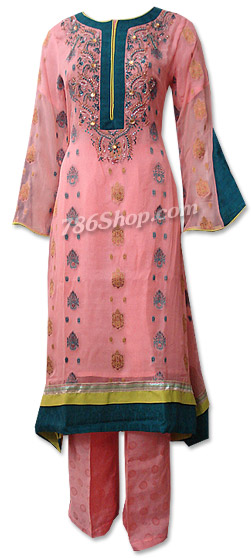  Peach Chiffon Jamawar Suit | Pakistani Dresses in USA- Image 1