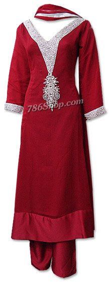  Red Crinkle Chiffon Suit  | Pakistani Dresses in USA- Image 1