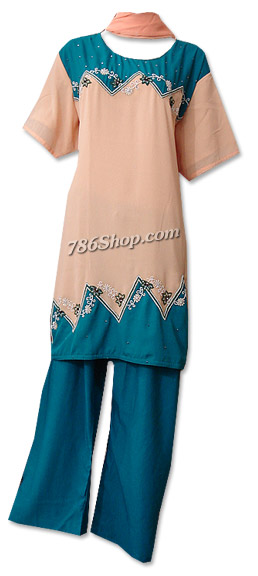  Green/Skin Georgette Trouser Suit | Pakistani Dresses in USA- Image 1