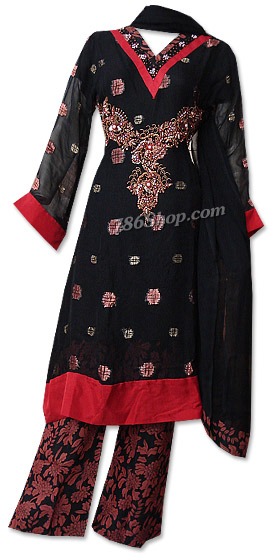  Black Jamawar Chiffon Suit | Pakistani Dresses in USA- Image 1
