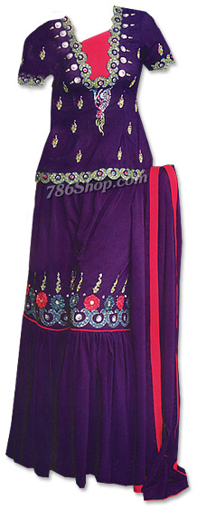  Dark Purple Georgette Gharara Suit   | Pakistani Wedding Dresses- Image 1