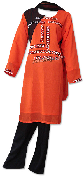  Orange/Black Georgette Suit | Pakistani Dresses in USA- Image 1
