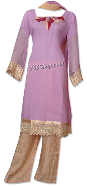  Lilac/Golden Chiffon Suit | Pakistani Dresses in USA- Image 1