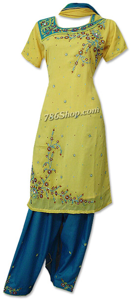  Yellow/Blue Georgette Suit | Pakistani Dresses in USA- Image 1