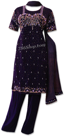  Dark Purple Velvet Suit | Pakistani Dresses in USA- Image 1